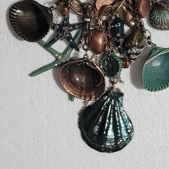 NWT St. Thomas Copper and Teal Mixed Media Seashell Necklace - Picture 3 of 4